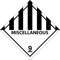 Nalepka nr 9 - Nalepki ADR klasa 9 z napisem MISCELLANEOUS (250 sztuk - FOLIA) 10x10cm