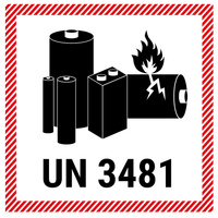 Znak baterii z numerem UN 3481 - 100x100 (250 sztuk - FOLIA)